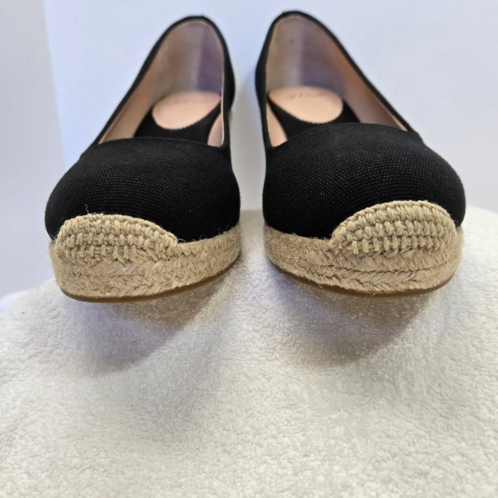 J. Crew Seville Espadrille Wedges Black Round Cap Toe Size 9 Platform Canvas